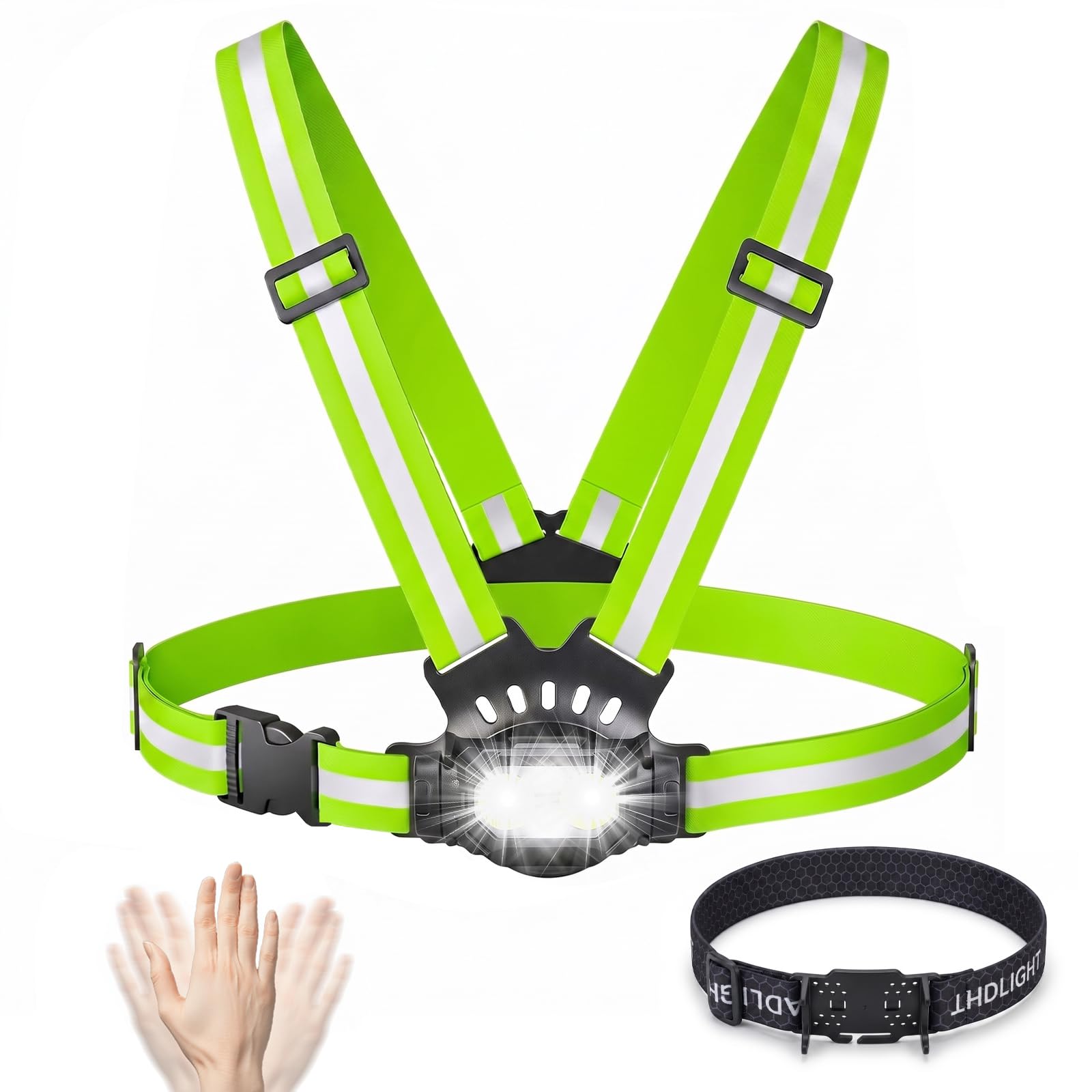 URAQT Running Lights for Runners 750LM Chest 7 Modes 360°Reflective Vest