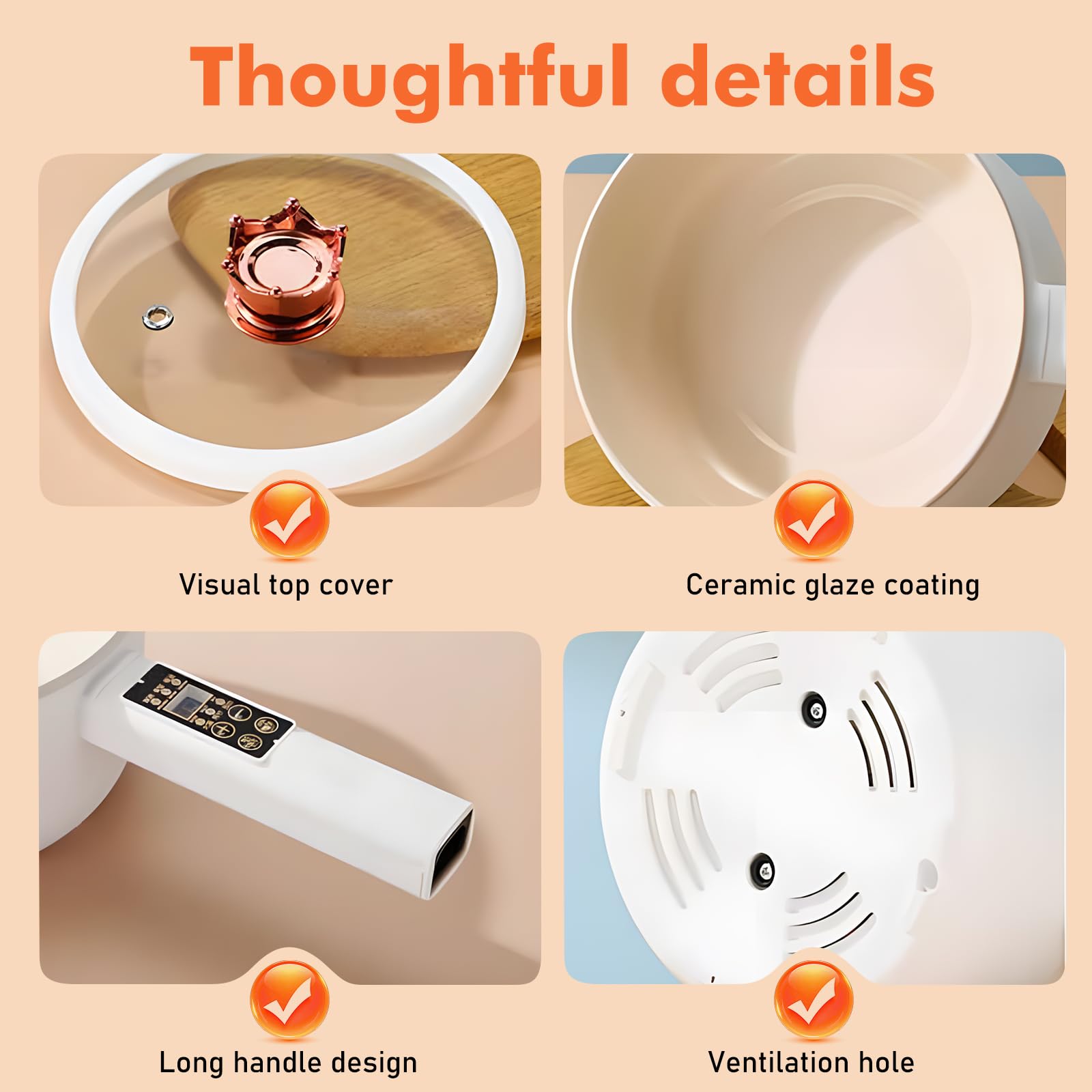 Olla eléctrica con vaporizador, olla caliente eléctrica de 1,6 L, mini multicocina antiadherente, mini sartén eléctrica, función de programación, cocina ramen rápida para el hogar, oficina o