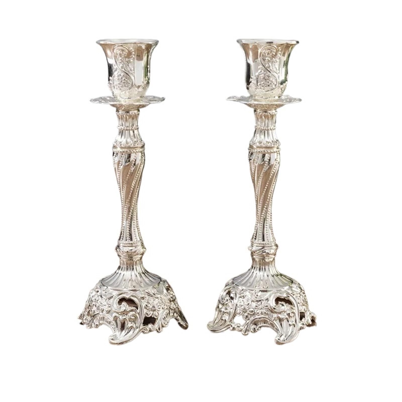 2Pcs Candle Holder Wedding Stand Candlesticks Antiques Table Home Decoration For Desktop Decoration(Silver,7.6x7.6x18.8cm)