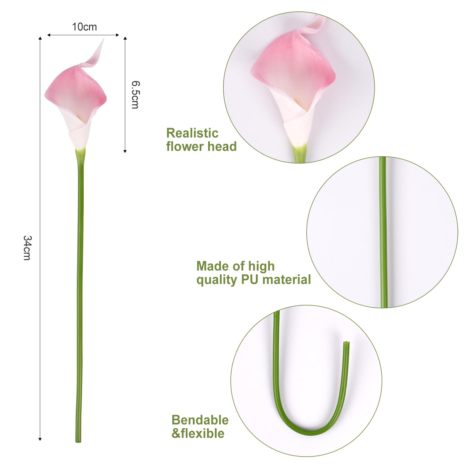 VaryFloral 20pcs Artificial Bridal Bouquet Calla Lily Pink&White Faux Flowers Artificial Lilies Fake Flowers with Stems PU Latex Calla Lily Decorative Artificial Flowers for Wedding Home Party - Image 3