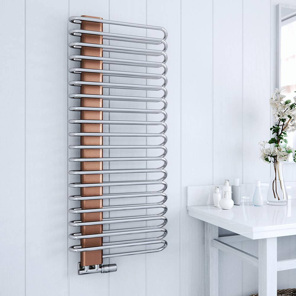 Terma Michelle Nickle Gloss & Copper Designer Heated Towel Rail 1200mm x 500mm