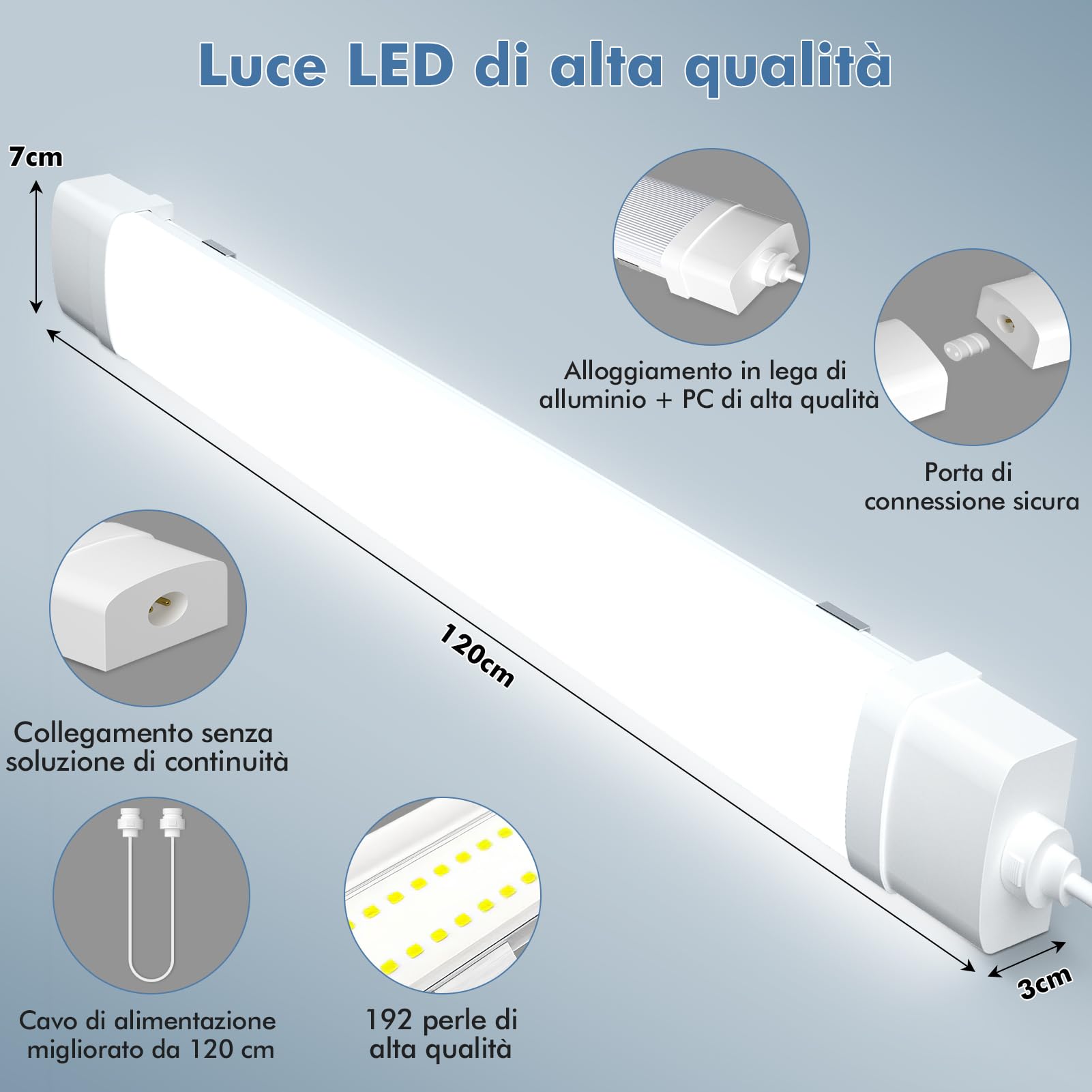 Plafoniera Da Officina, Anten 120CM 36W LED IP65 Luminaire - Foto 6