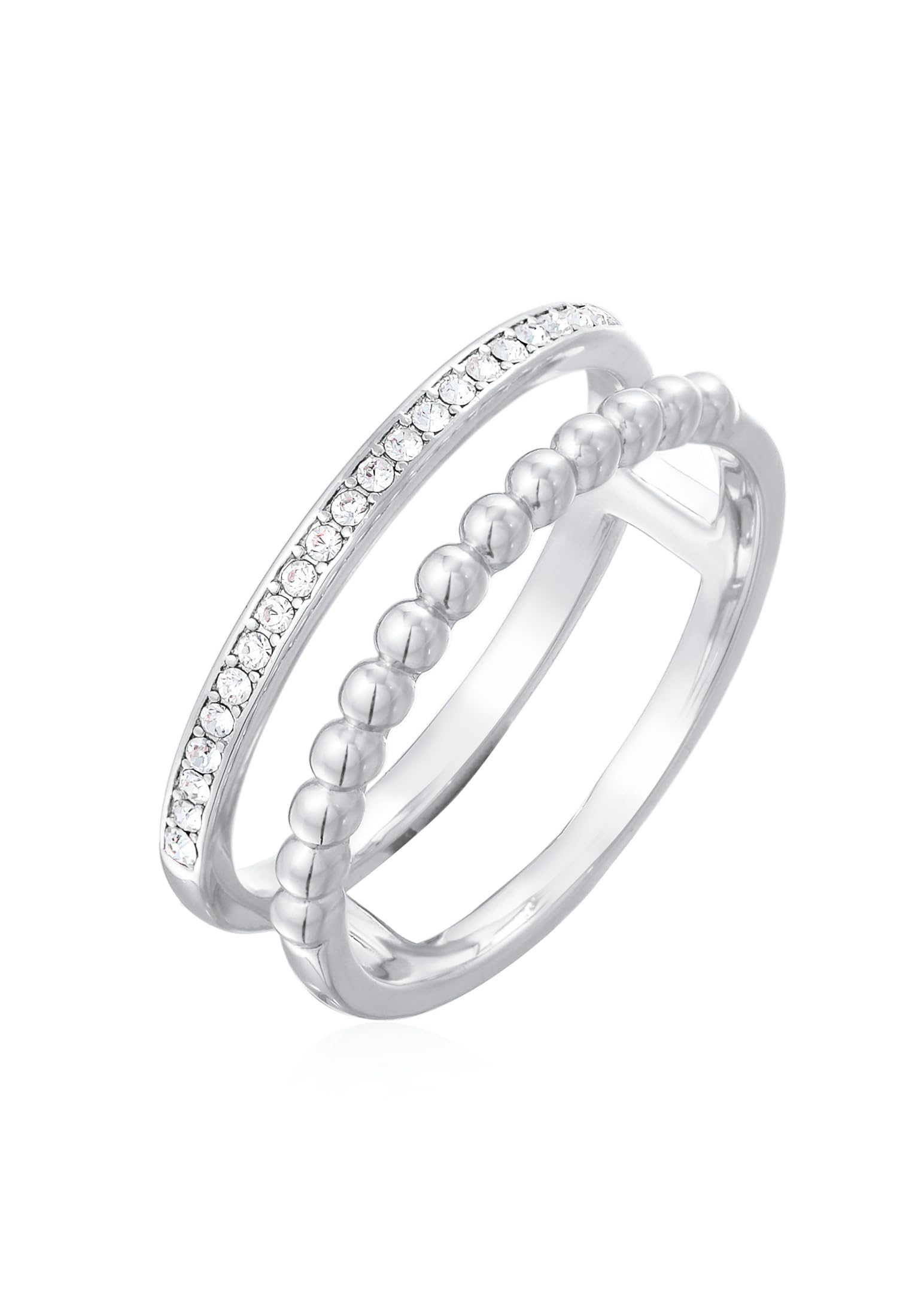 Elli Ring Ladies Statement Double Row Ball Silver-tone with Crystals