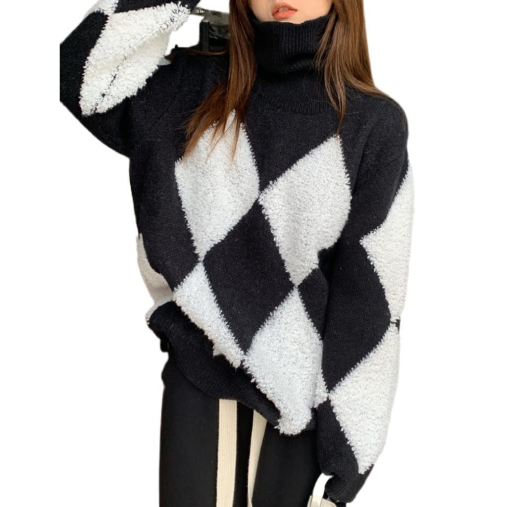 Sweater Turtleneck Womens Black Winter Clothes Vintage Slouchy Long Sleeve Top