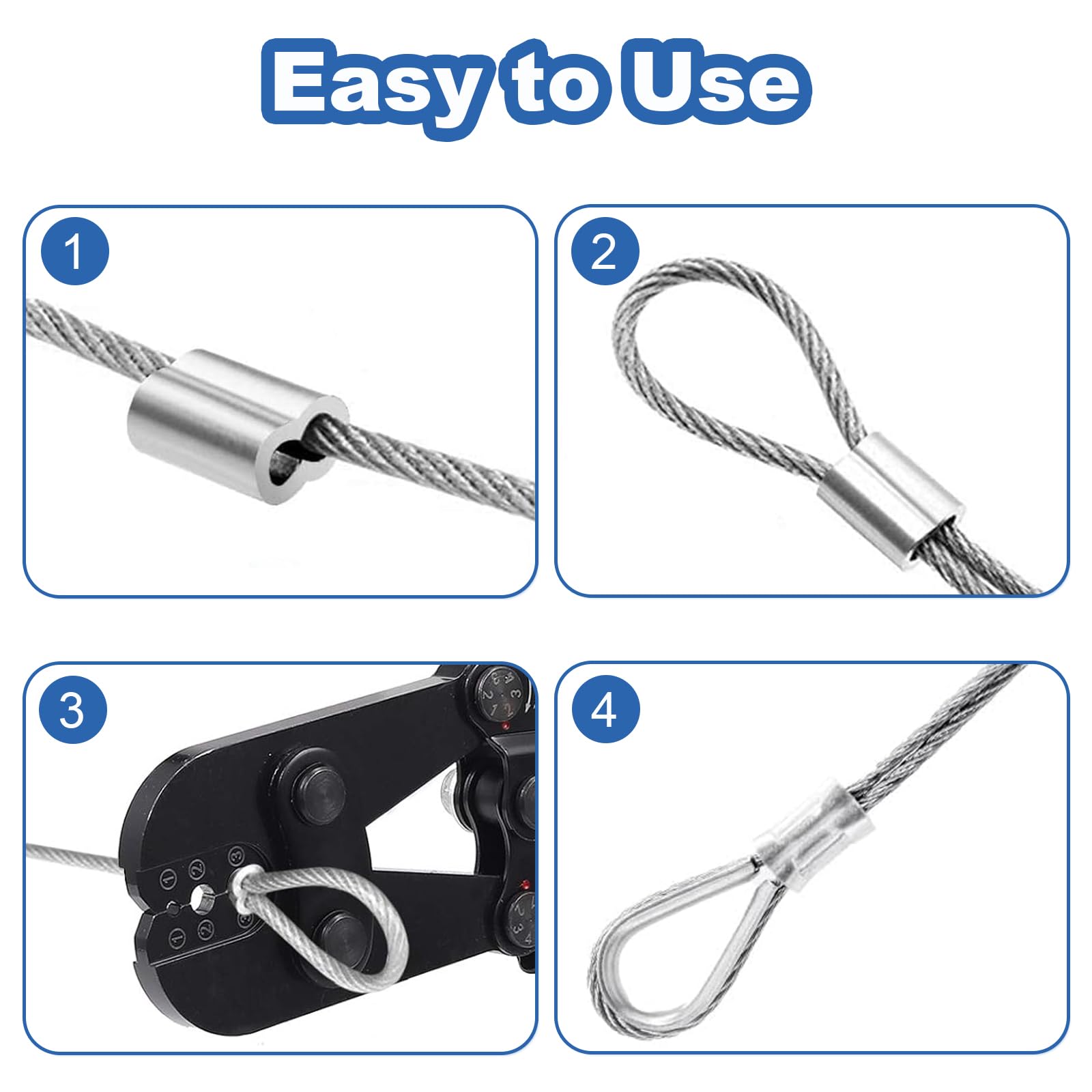 TooTaci 200 Pcs 1/16-inch Aluminum Wire Rope Sleeves Clips Aluminium - View #5