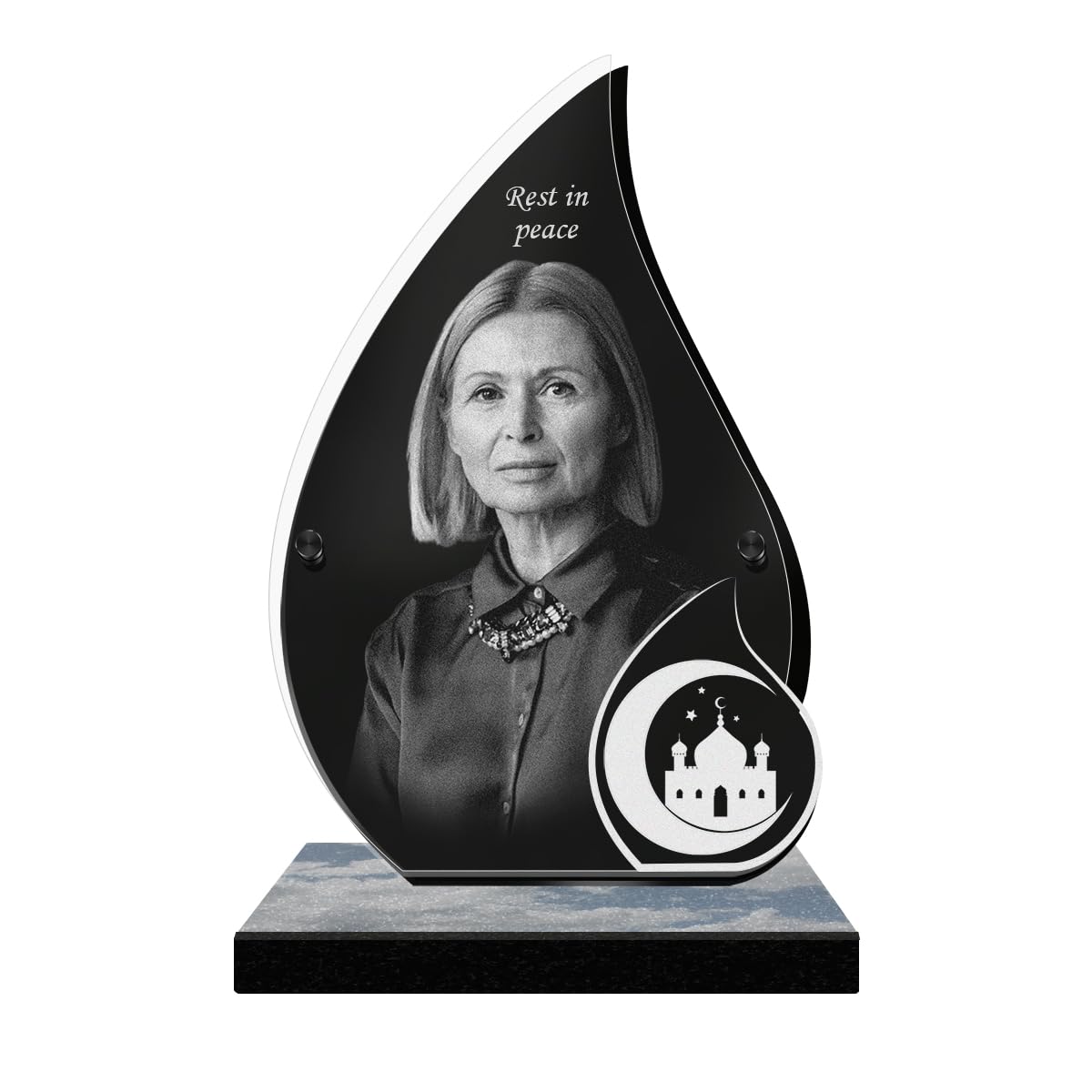 ETERNEL - Personalized Funeral Plaque Glow Islam Customizable Photo and Text, laser-engraved funeral plaque for tribute, cemetery plaque, mortuary, ceremony, burial