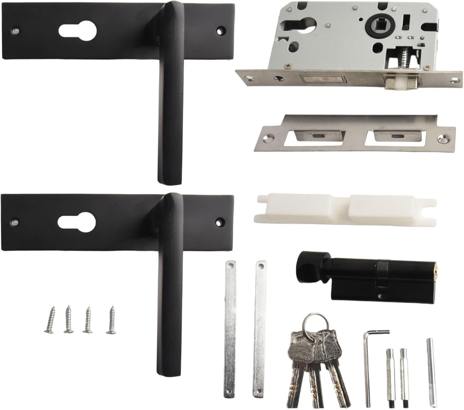 Interior Door Handle Lock with Key and Mortise Lock Set, Black Space Aluminum Lever Knob Featuring Silent and Anti-Collision Lock Body, Compatible with Bedroom or Bathroom Wooden Doors