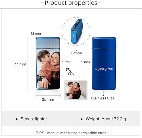 Vista 30 de Encendedor de arco eléctrico con foto personalizada USB recargable a prueba de viento, interruptor táctil grabado personalizado con indicador