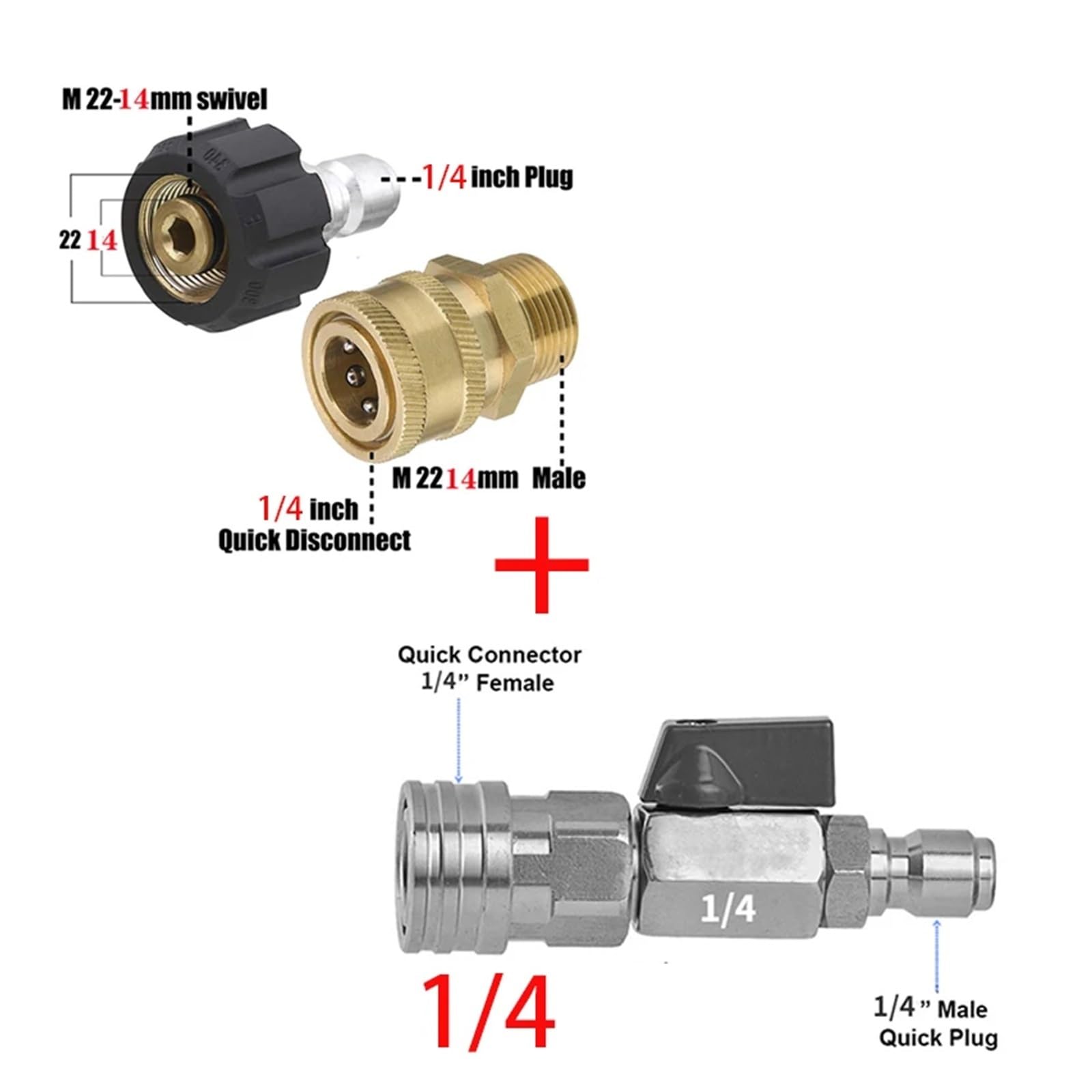 Set di valvole adattatori per idropulitrice Quick Connect Kit metrico M22 14 mm a 1/4 di pollice femmina girevole a M22 raccordo maschio 5000 Psi