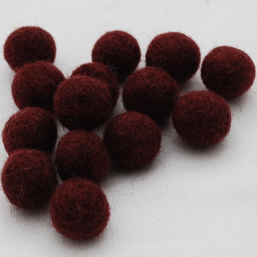 100% Wool Felt Balls - 1.5cm - 10 Felt Balls - Dark Wine Red