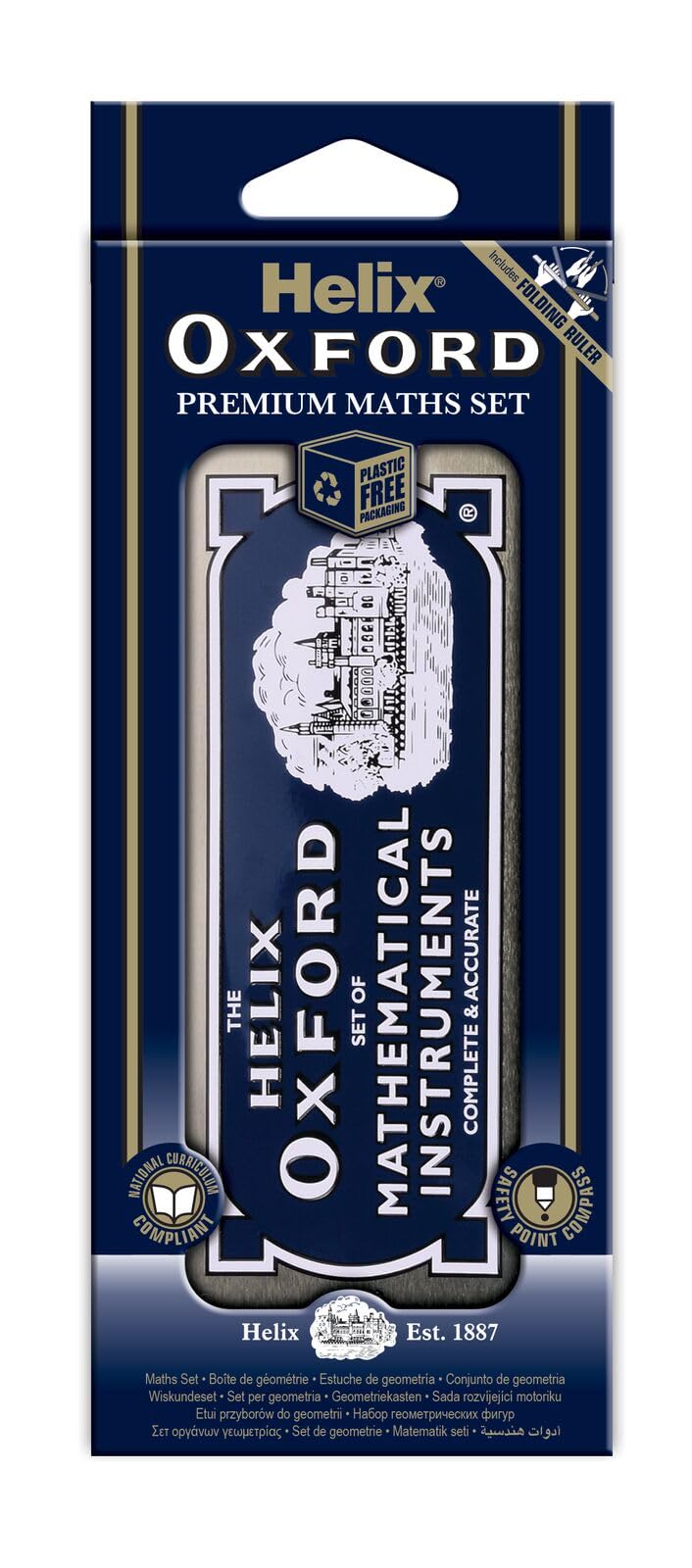Helix Oxford Premium Maths Set - Ideal for Secondary High School & College Mathematics and Science - 11 Piece Maths & Geometry Set - School Supplies
