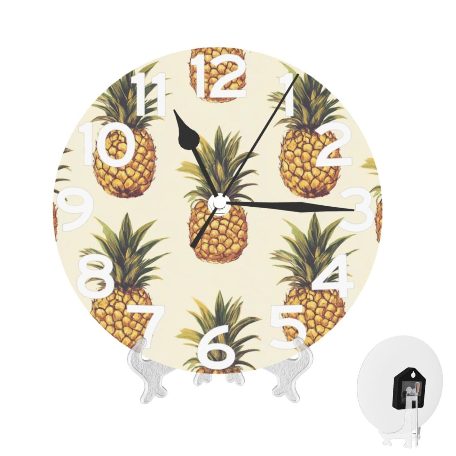 XOPEKVLAWM Wall Clock 10 Inch Non-Ticking Silent Modern Simple Style Round Decor Clocks Pineapple Clock Decorative Battery Operated Wall Clocks for Home Office Living Room Bedroom Kitchen