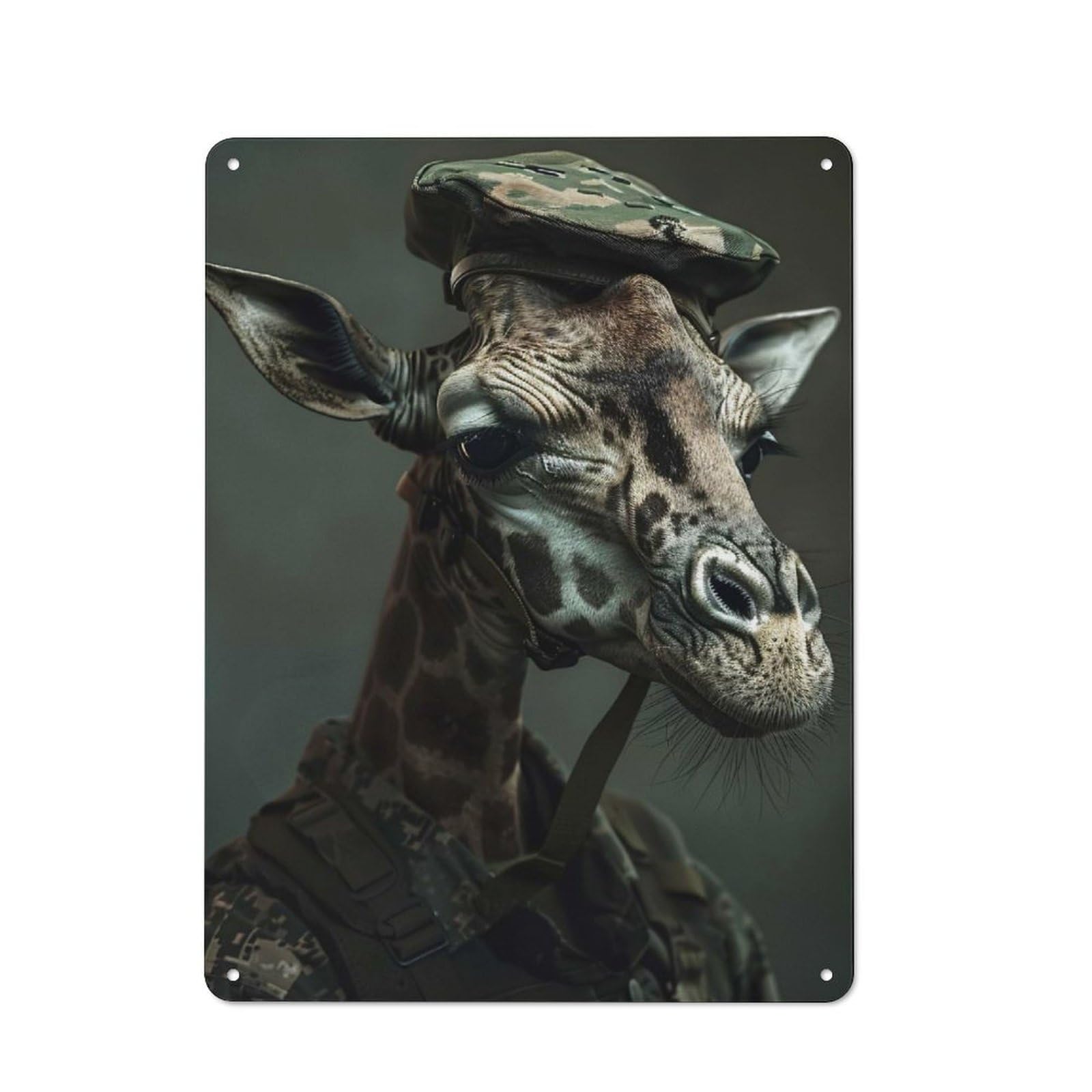 Junmoney Style-19 Military Giraffe Portrait Modern Vintage Metal Wall Decor 40X30cm, Tin Sign For Hobby Room, Office, Lounge Or Living Room