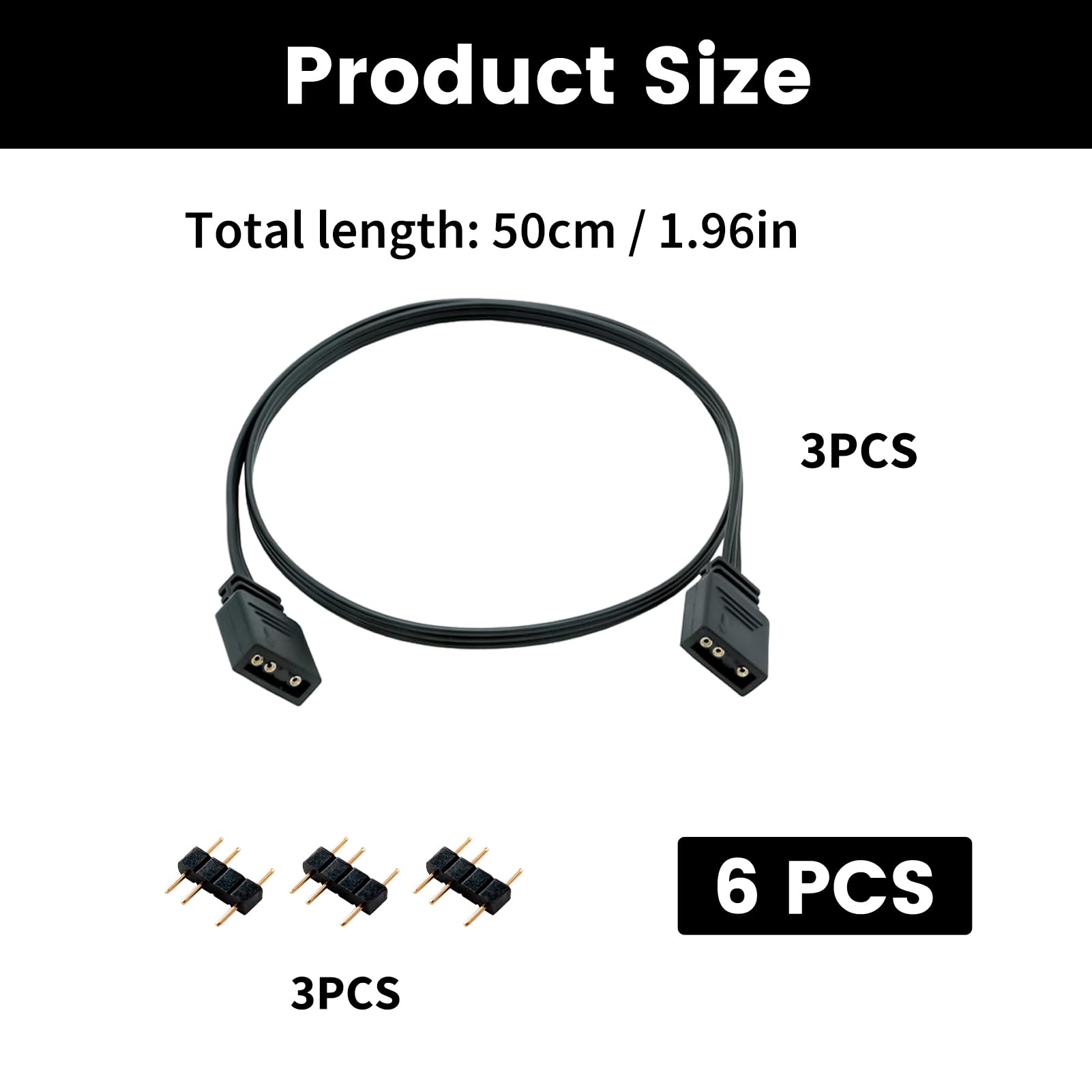 Câble d'extension ARGB 3 broches 5V femelle-femelle 0.5m pour ventilateur et bande LED RGB PC