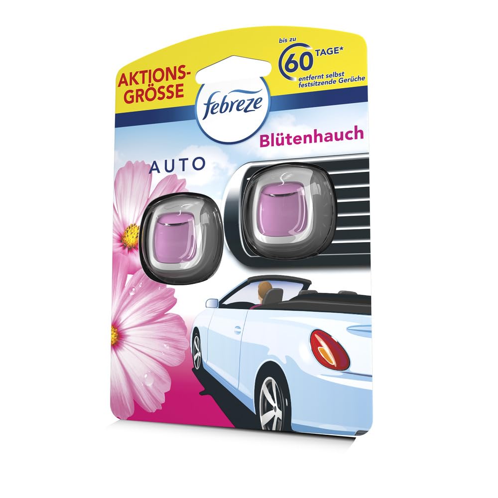 Febreze Autolufterfrischer Duo-Pack Blütenhauch, 2x2ml, entfernt selbst festsitzende Gerüche