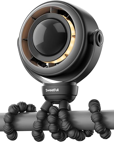 SWEETFULL Ventilador para cochecito de bebé, 4000 mAh, recargable, silencioso de 4 velocidades, con pantalla LED y luz nocturna, mini ventilador