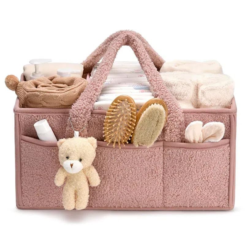 EHOTER Baby Nappy Caddy Organiser with Removable Dividers - Portable Diaper Storage Basket and Wipes Bag - Newborn Essentials Gifts for Mum (Pink)