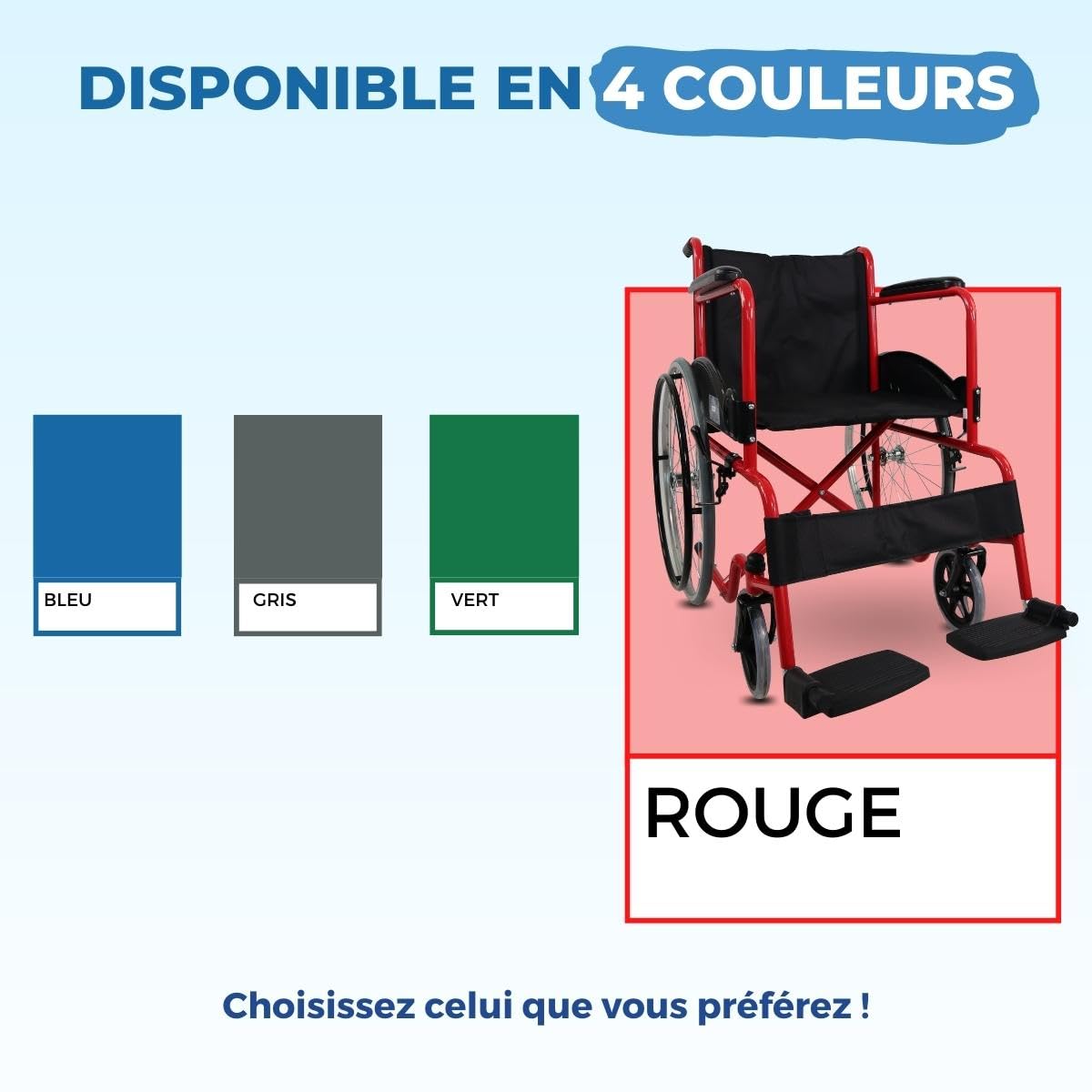Mobiclinic®, Fauteuil roulant pliable, Auto-propulsé, Chaise roulante, Alcazaba, Assise 46 cm, Système de franchissement des bordures, Repose-pieds rabattables, Anti-crevaison, Frein sur les roues