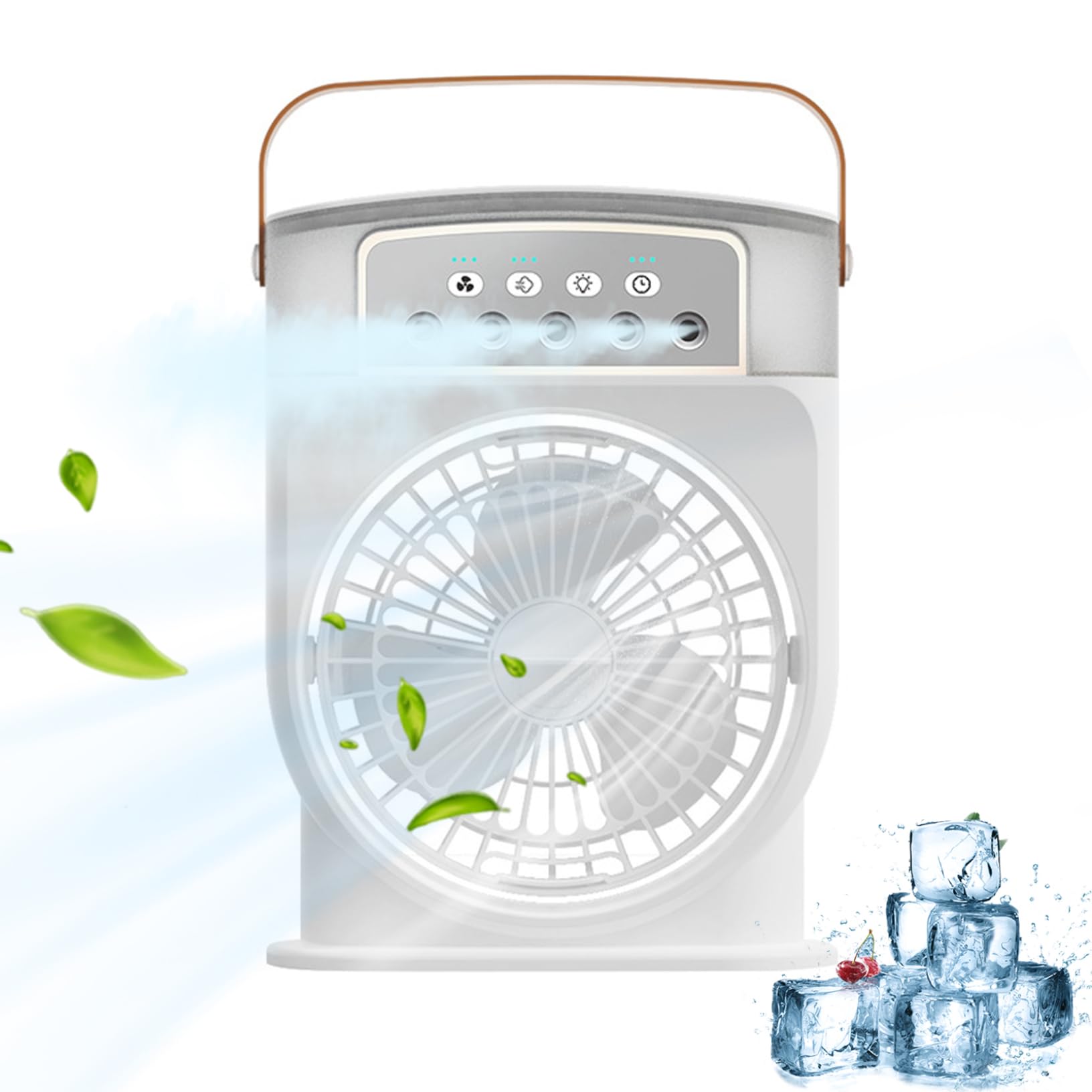 Portable Air Cooler Evaporative Fan Mini AC Unit Desk Fan with Mist and Night Light USB Rechargeable Humidifier