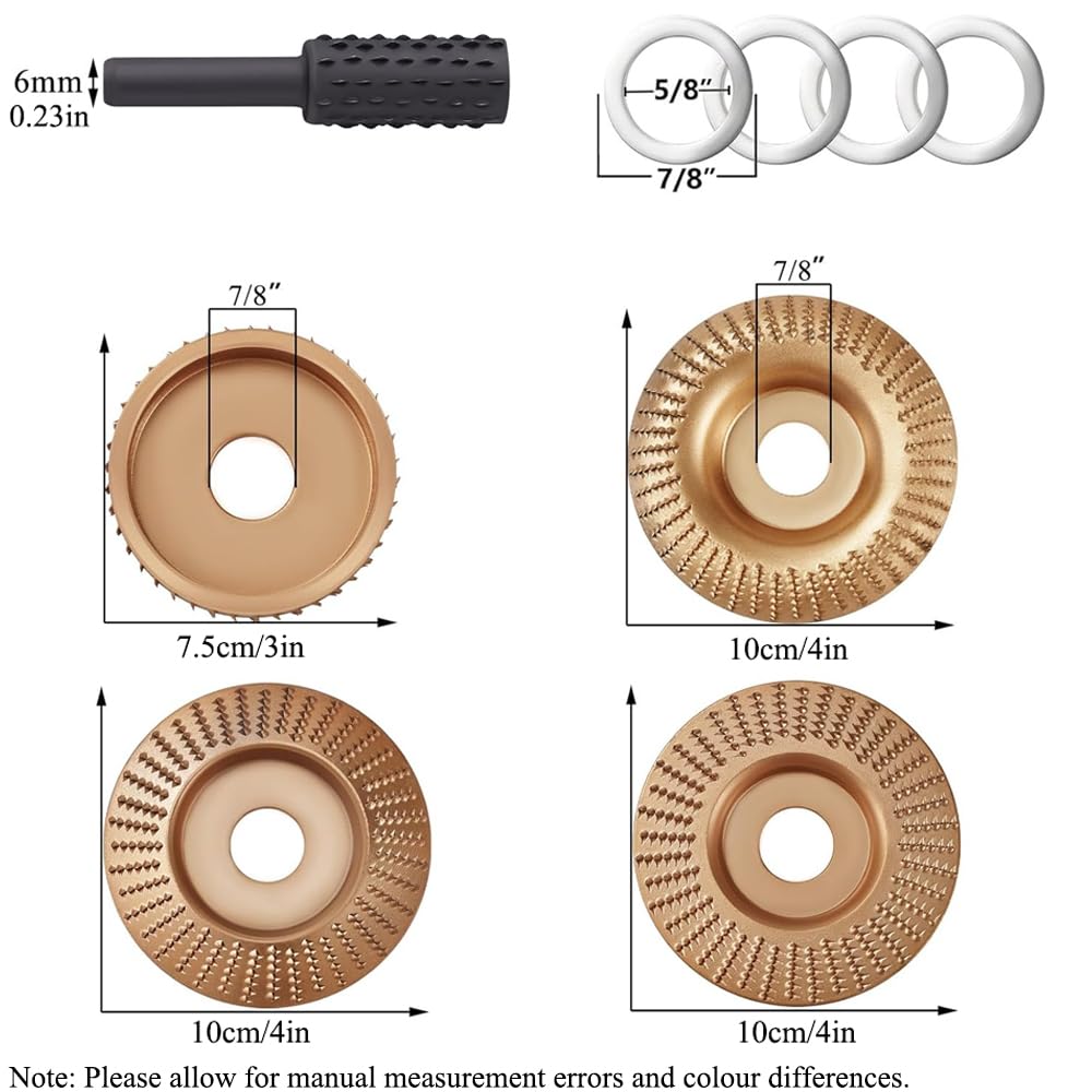 Kit de disques de sculpture sur bois pour meuleuse d'angle – Roues abrasives en acier au carbone pour façonner, meuler, bordure et finition, comprend 5 tampons de polissage