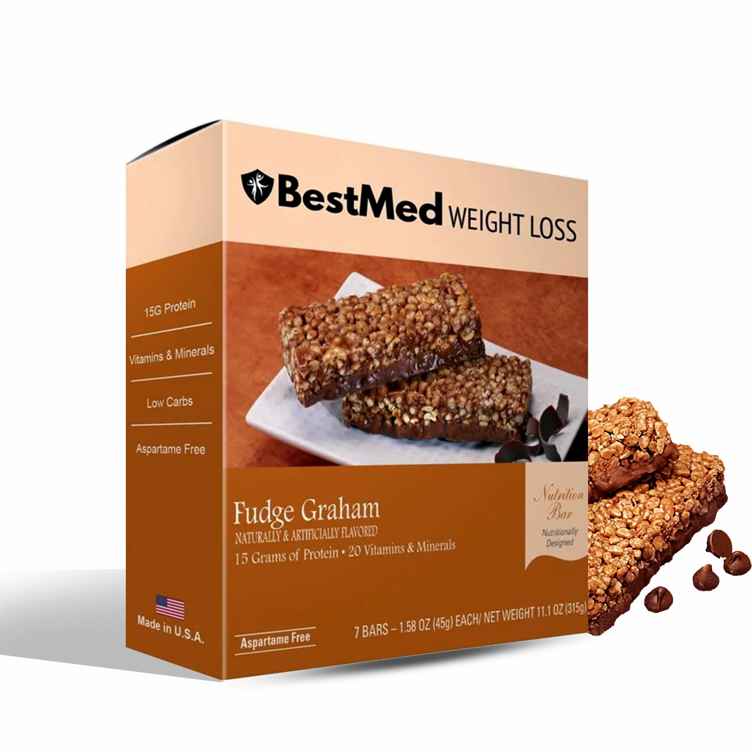 BestMed - High Protein Nutrition Bar - Low-Carb, 15g Protein, Low Sugar, High Fiber, Low Calorie, Meal Replacement Bar (Fudge Graham, 1 Box - 7 Count)