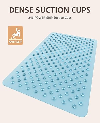 Miniatura 36 de Bligli Alfombra de bañera antideslizante, 17 x 27 pulgadas de largo, lavable a máquina, tapete antideslizante de ducha con 246 ventosas fuertes