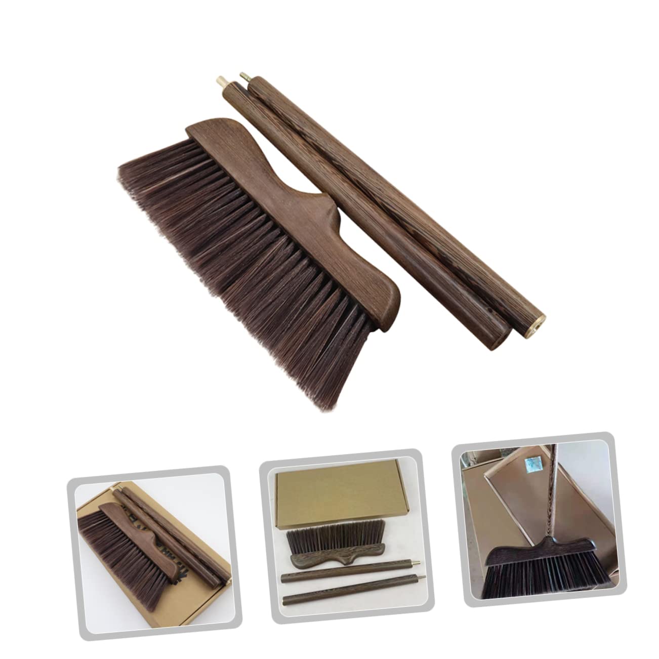 Scopa in Legno a Tre Sezioni, Portatile, Uso Facile, Rustica