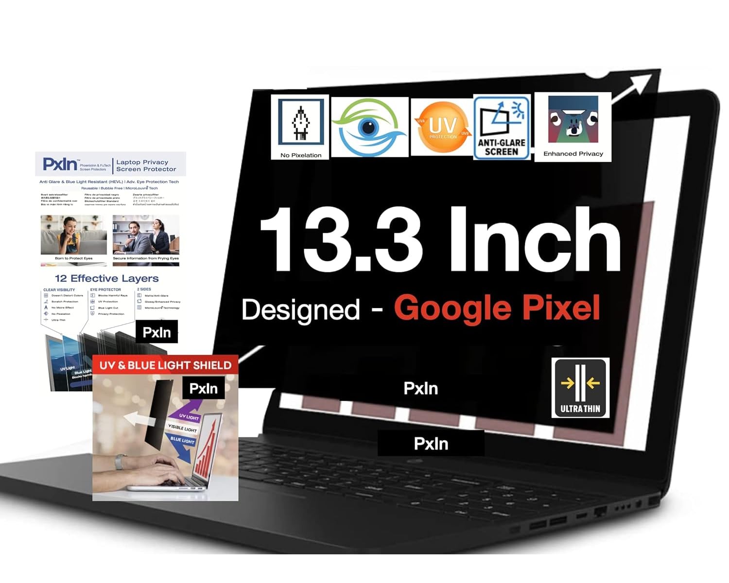 PxIn 13.3 Inch Google pixelbook Go Privacy Screen Filter - No Eye Strain | Anti Blue Light + Anti Glare | No Dry Eyes | Privacy Screen Protector (B09Y2X4D3T) Amazon Price History, Amazon Price Tracker