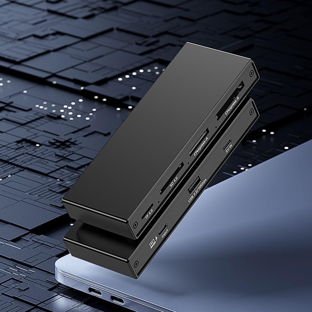 Lettore di schede in alluminio 5x USB 3.2 per fotocamera per sd alluminio | Supporta CFeA, CFeB, per SD, TF, USB 3.2, velocità 10 Gbps e play, nessun driver necessario