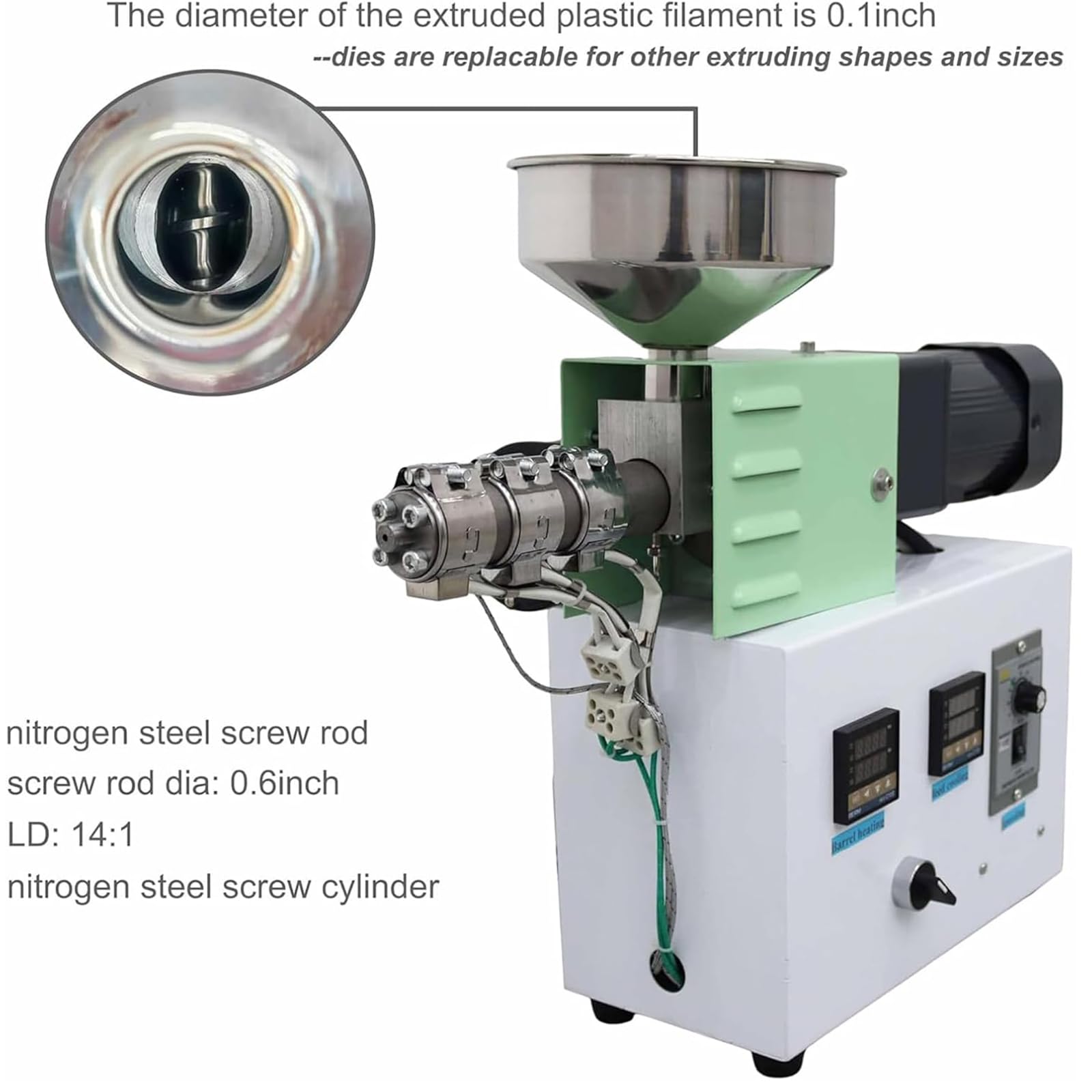 Filament-Extruder für 3D-Druck, Desktop-Kunststoffpressmaschine für ABS, PLA, PETG, TPU, TPE, produziert Filament-Durchmesser 0,3 cm, Leistung 0,01-0,5 kg/h