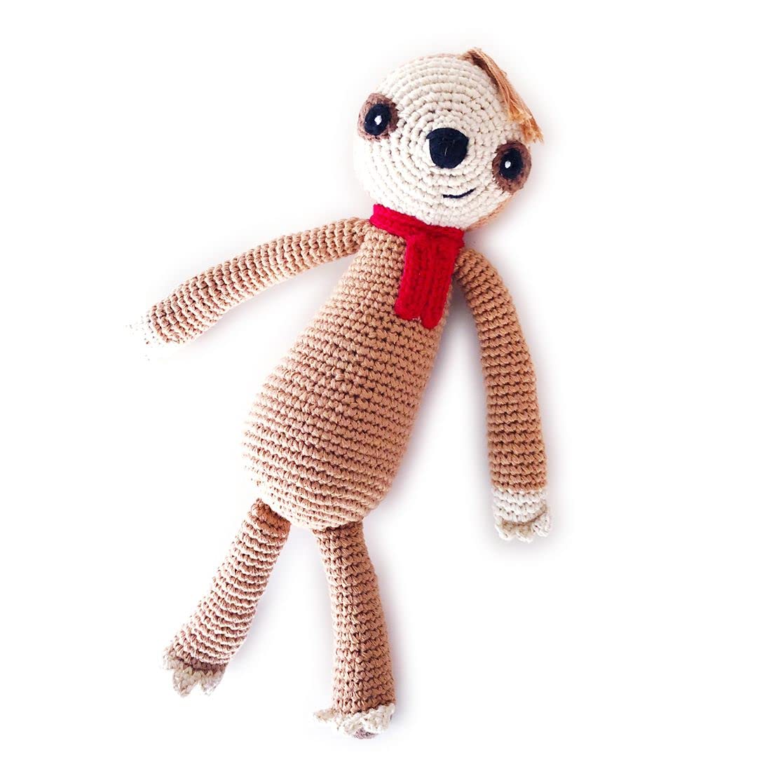 Pebble Sloth Rattle, Fair Trade, Machine Washable, 14-inch Length, Cotton Yarn