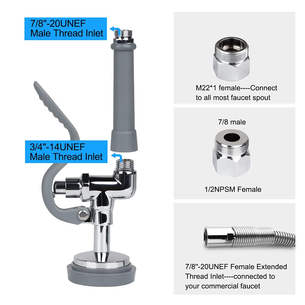 KANONEY Válvula De Pulverización De Preenjuague Con Manguera De 38 Pulgadas De Acero