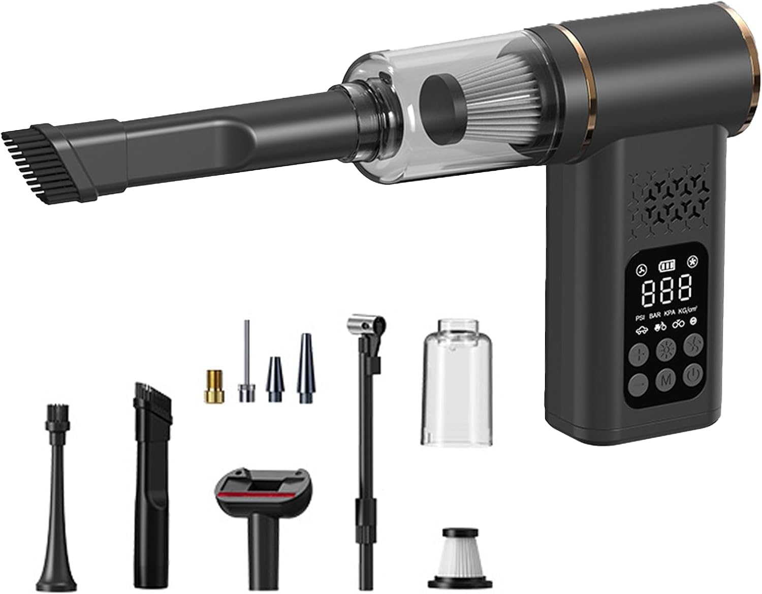 5-in-1 Cordless Car Vacuum + Tire Inflator, Portable Tire Inflator, 20000pa Strong Suction, Cordless Handheld Vacuum Cleaner with Digital Gauge Led Light, 150psi Air Pump for Car, Bike, Home (#White)