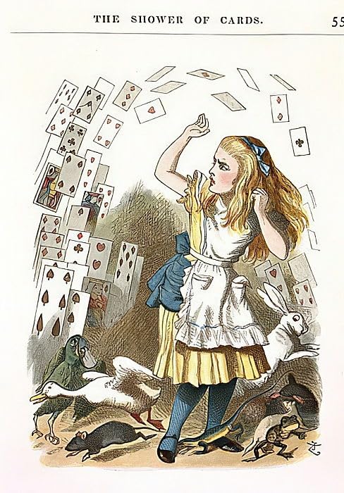 Peinture murale la pluie de cartes de Tenniel pour sublimer le design du salon