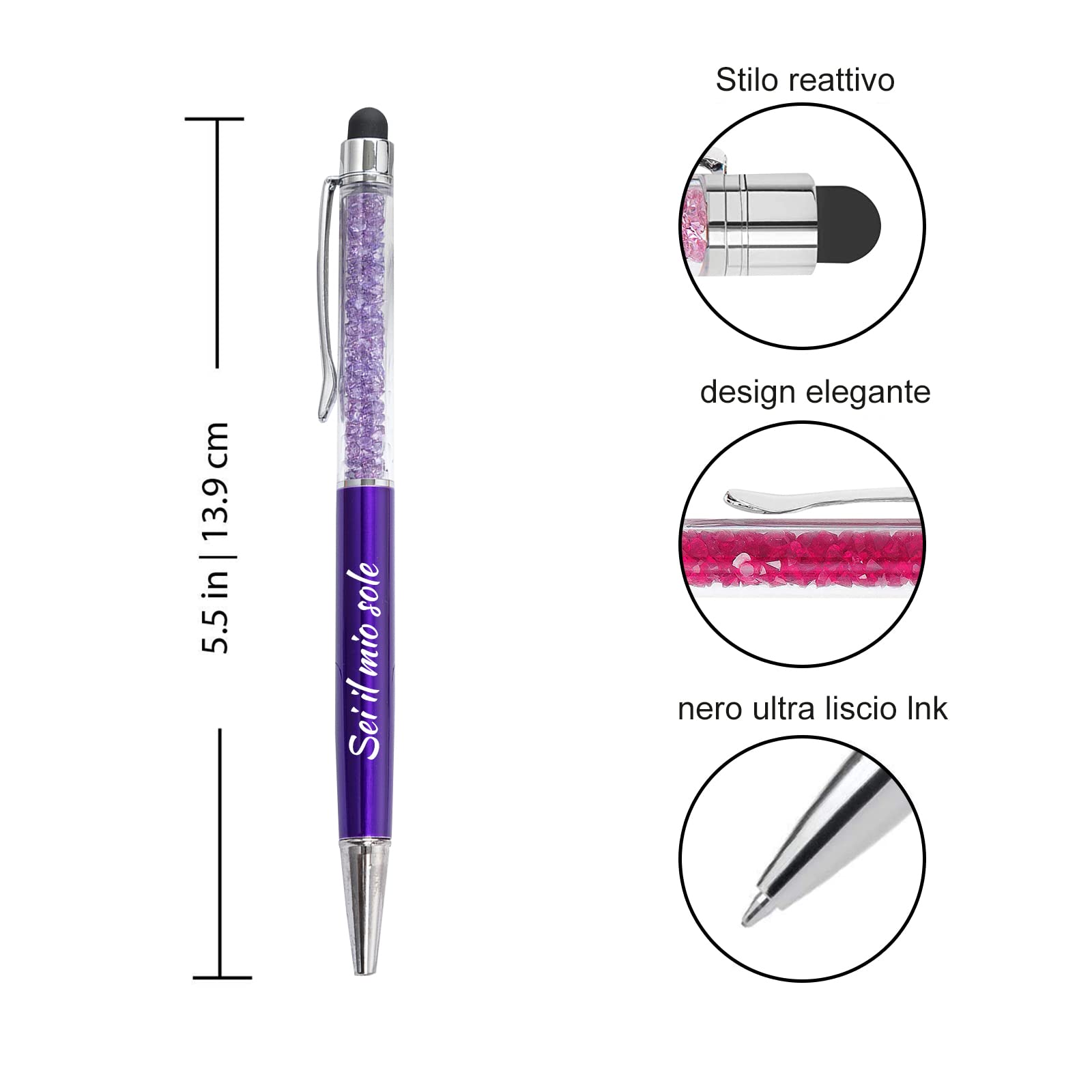 Penna a sfera personalizzata con funzione 2 in 1 con il tuo logo personalizzato o text o URL aziendale per vari tocchi dello schermo, penna con nome inciso personalizzato, inchiostro nero - 96pz