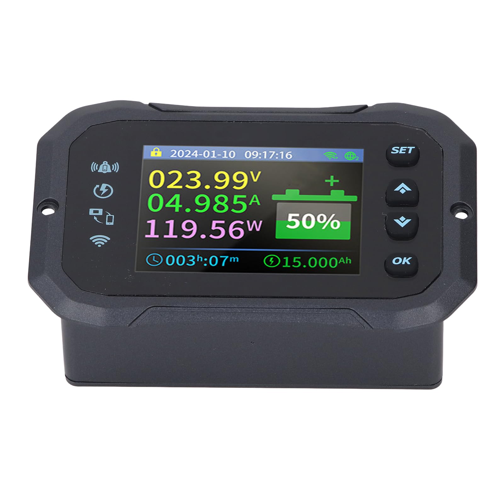 Cocoarm Miernik Baterii Wi-Fi, Zdalny Tester Baterii ABS 2,4 Cala 10 do 100 V 600 A z Monitorowaniem Aplikacji, Wyświetlaczem Napięcia i Prądu, Ustawieniami Alarmów dla Samochodu Elektrycznego