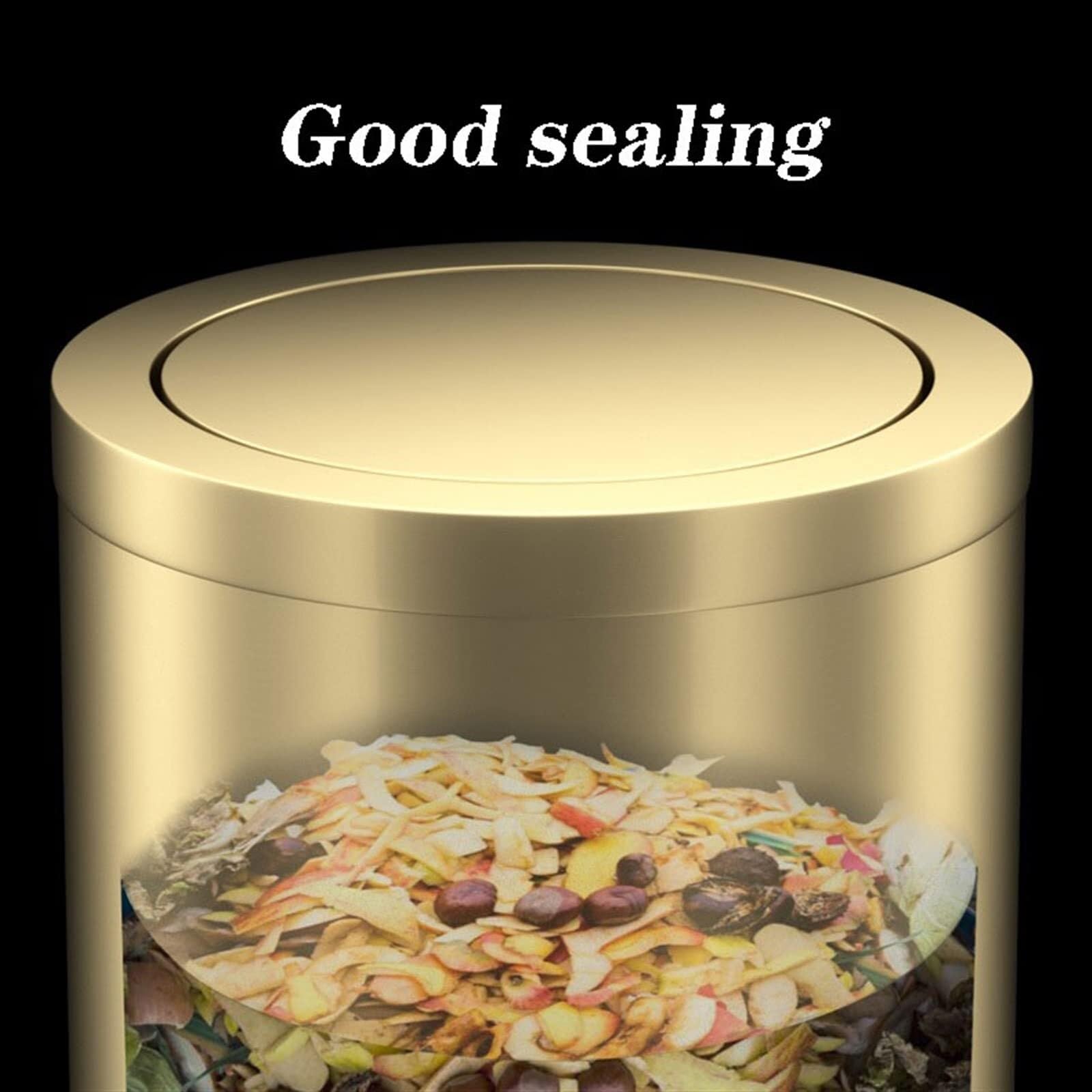 Cestino gettacarte Dorato da 9/15 Litri, Leggero in Acciaio Inox, con Coperchio Girevole, for la casa, Soggiorno, Camera da Letto, Cucina, gettacarte(9L)