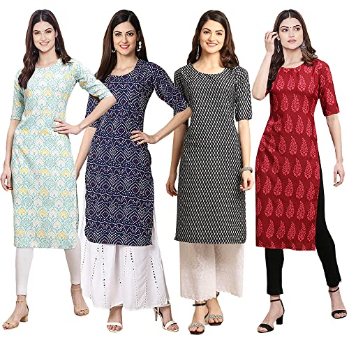 Image of Pinkmint Women's Crepe Digital Print Straight Kurta [Pack of 4] (CCV-334-338-339-335)