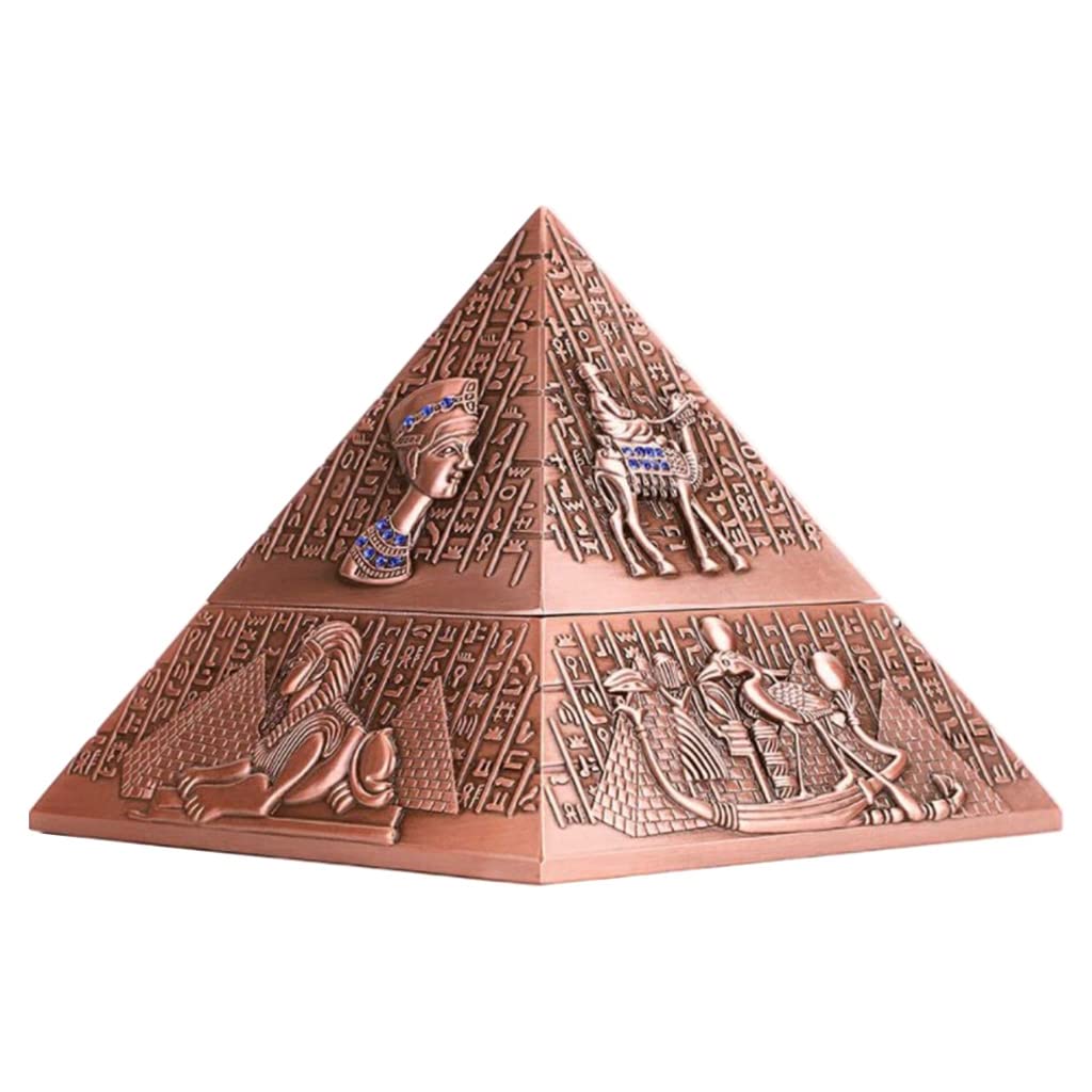 YAPAILANG Ashtray,Windproof Metal Pyramid Ashtray Vintage Egyptian Style Cigarette Holder with Lid