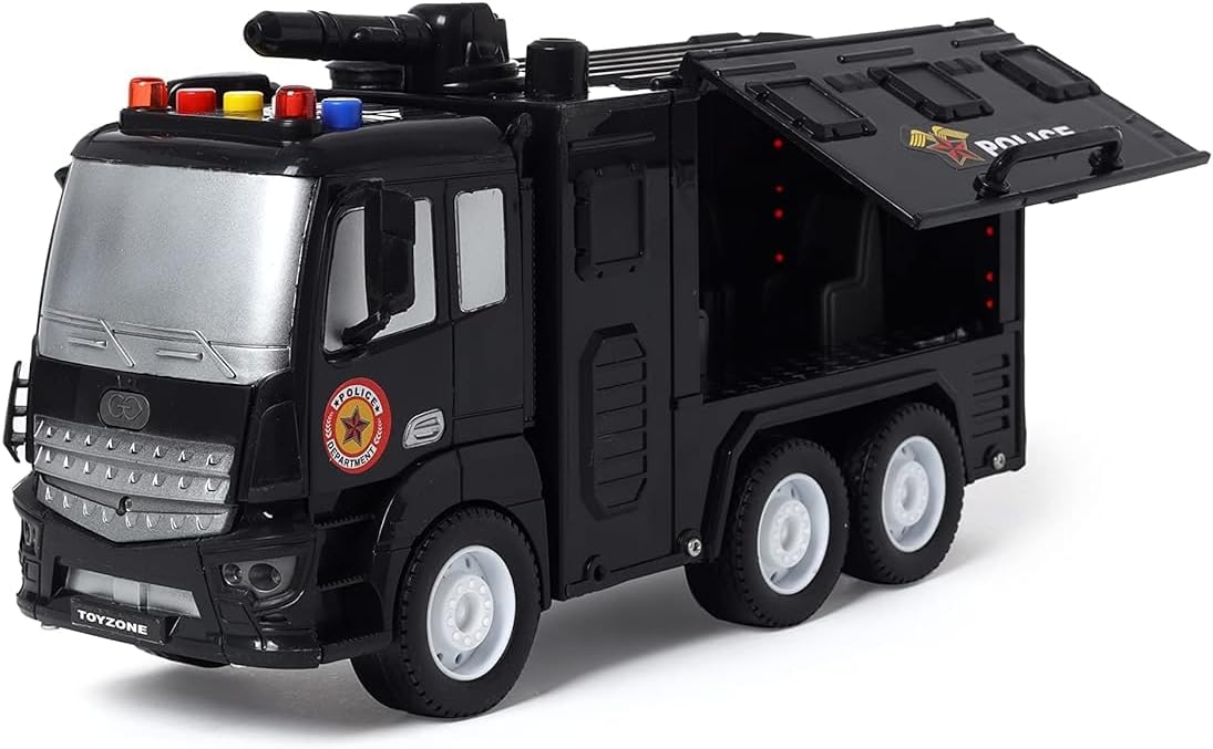 KELLY MILLER Friction Powered Toy-Vehicles Truck-Toy TruckMusic Sync Light-Unbreakable Big Size Police Truck Toys-Push and Go Crawling Toys (Pack of-1)(Multi Color) (Police Patrol - Cyber Room)