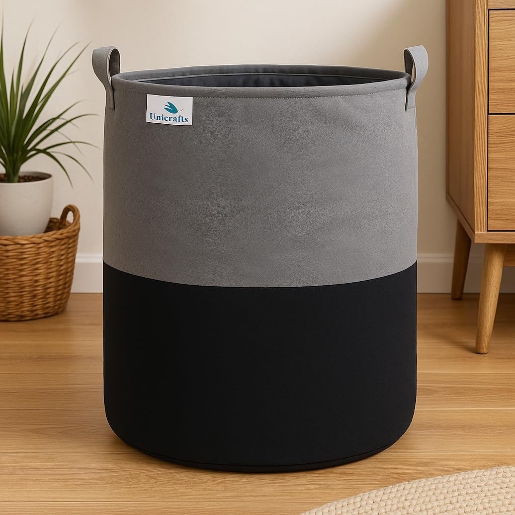 Unicrafts 45 L Durable & Collapsible Laundry Non Woven storage Bag with Handles Clothes & Toys Storage Foldable Laundry Bag for Dirty Clothes Pack of 1 Pc Grey-Black, Non-Woven-image-10
