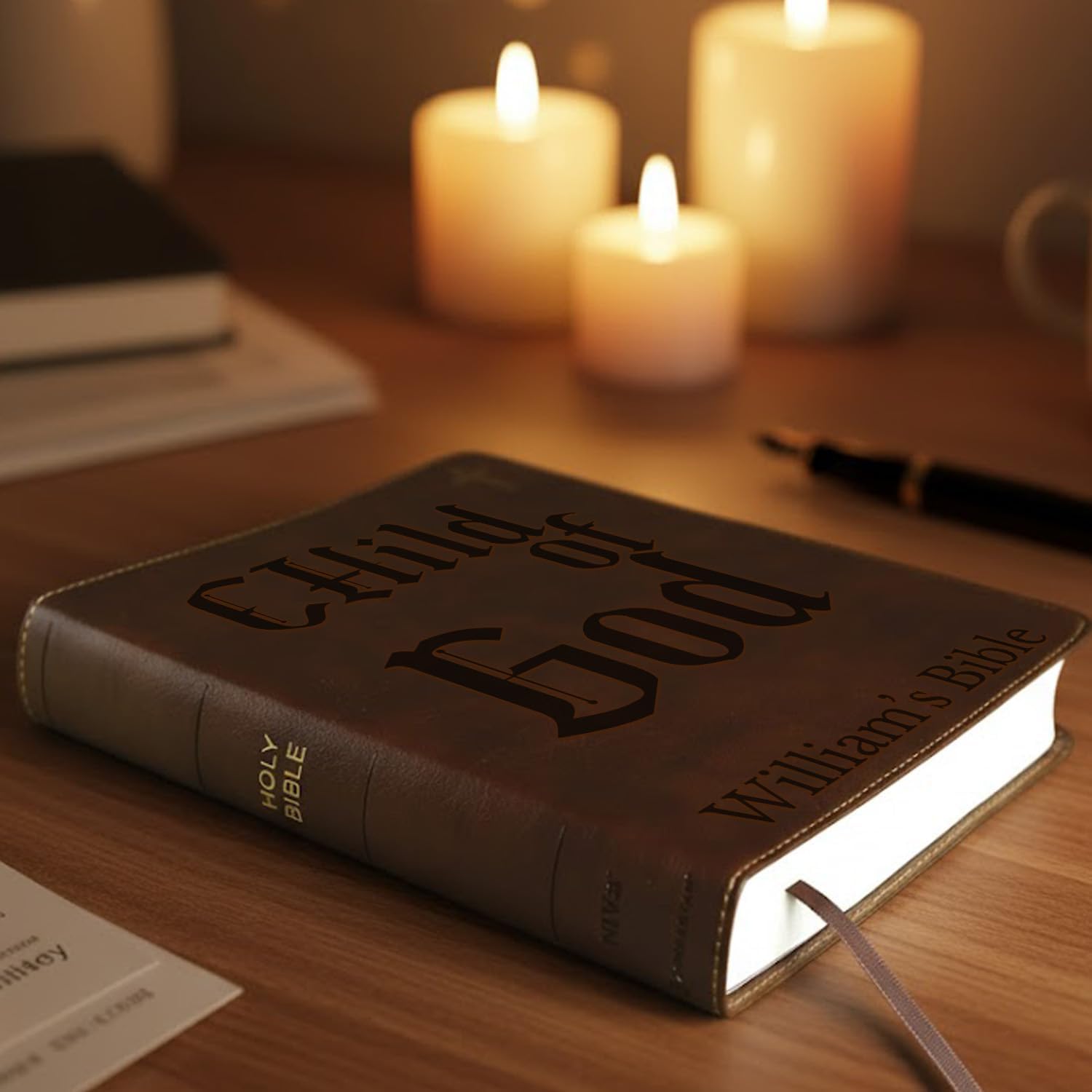 sinfinate Custom Engraved NIV Journaling Bible - Personalized Name & Design Cover - New International Version Brown Holy Bibles - Christian Gift Idea for Women, Men & (God)