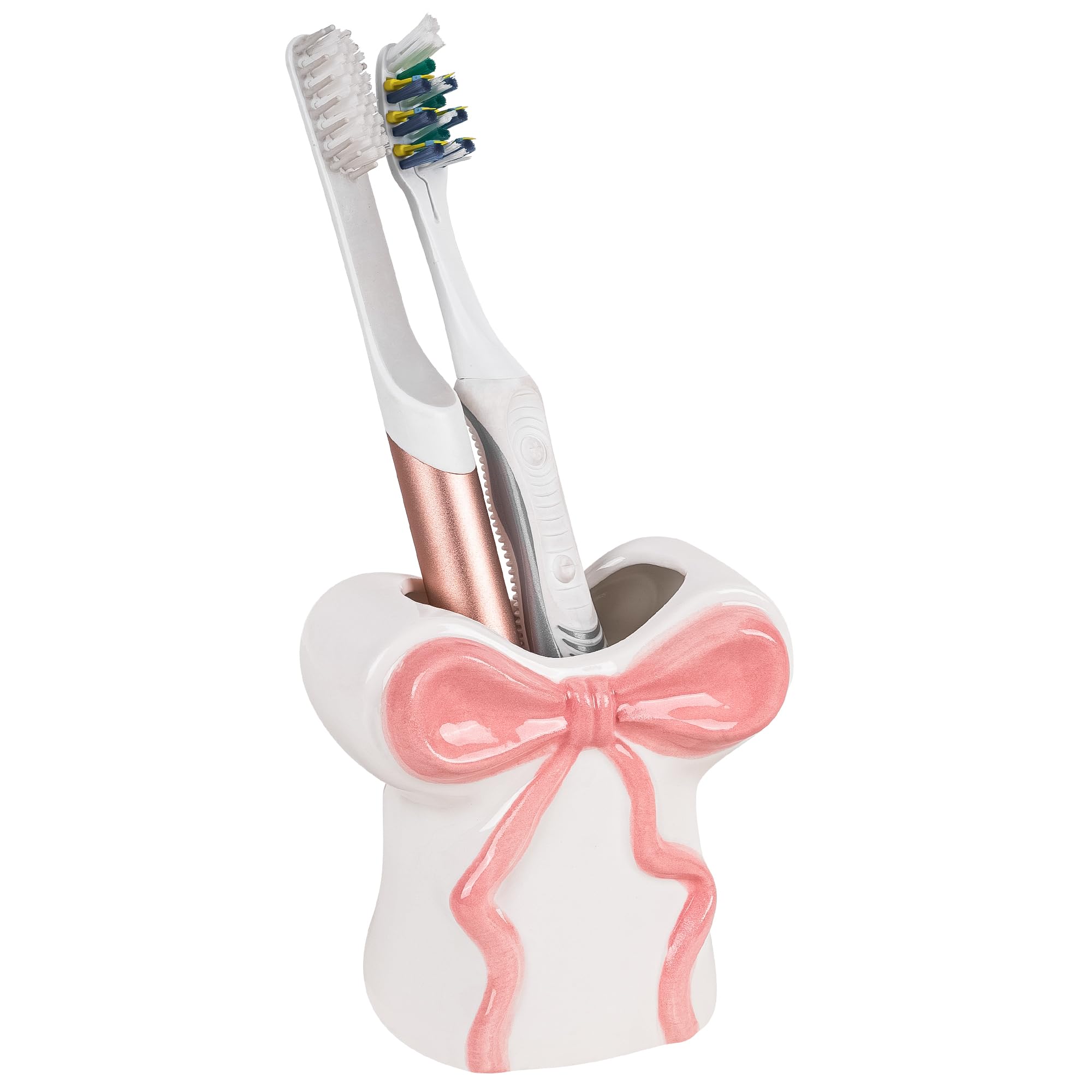 Support de brosse à dents en céramique Linkidea blanc pour comptoir de salle de bain