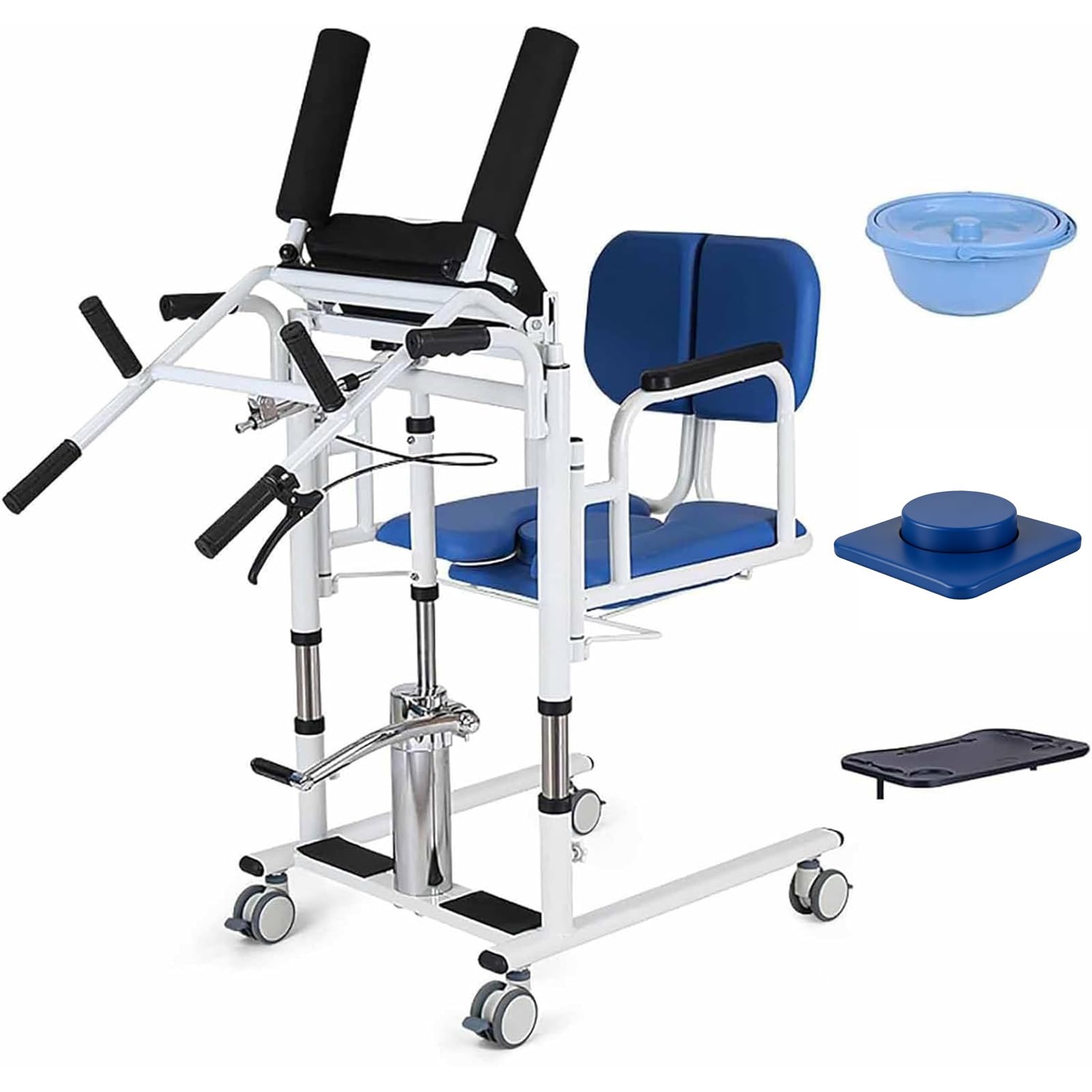 Joyfitness Patient Lift Transfer Chair, Hydraulic Transfer Lift Chair for Disabled, 180° Split Seat, Detachable Tabletop & Potty, Lifting Height 41-65cm, 4 Lockable Casters, 200kg/440Lbs Capacity