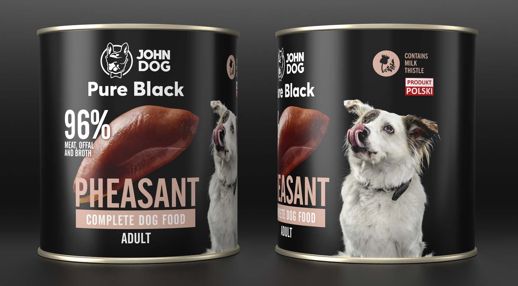 JOHN DOG Pure Black Fasan Lot de 6 boîtes de 800 g de nourriture humide pour chiens adultes sans céréales avec 96 % de viande