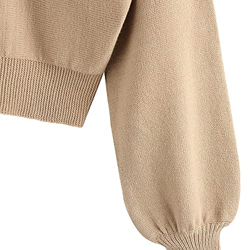 Image of ZAFUL Women's Cropped Sweater V-Neck Long Sleeve Pullover Jumper Knit Top | Crop Length, Ribbed Knit, Double V design, White sweater, Raglan sleeves, lantern sleeve, Fall & Winter, Loose fit, Oversized