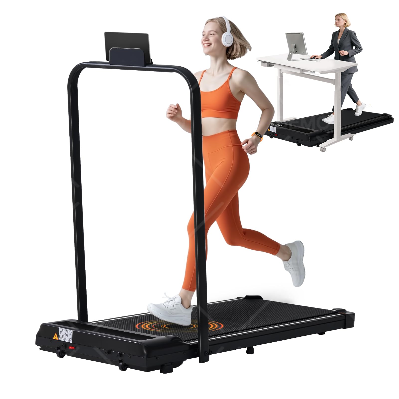 Portable Compact Treadmill with Handles for Home Small Spaces, Foldable Folding Walking Pad Treadmill with Handle Bar, 3.0HP Electric Walking Pads Treadmills Home with 320LB Capacity, LED Display