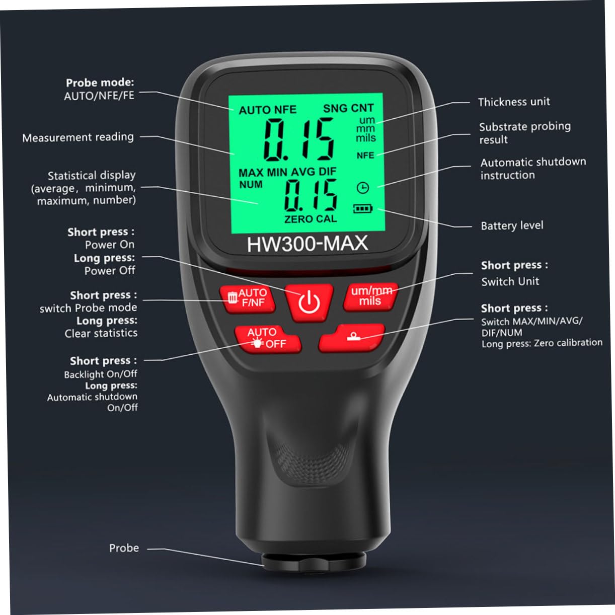 PLAFOPE Misuratore Digitale Spessore Vernice Compatto e Portatile Display LCD Retroilluminato Strumento Multifunzione con Goniometro e Livella per Misurazioni Precise Adatto per Controllo