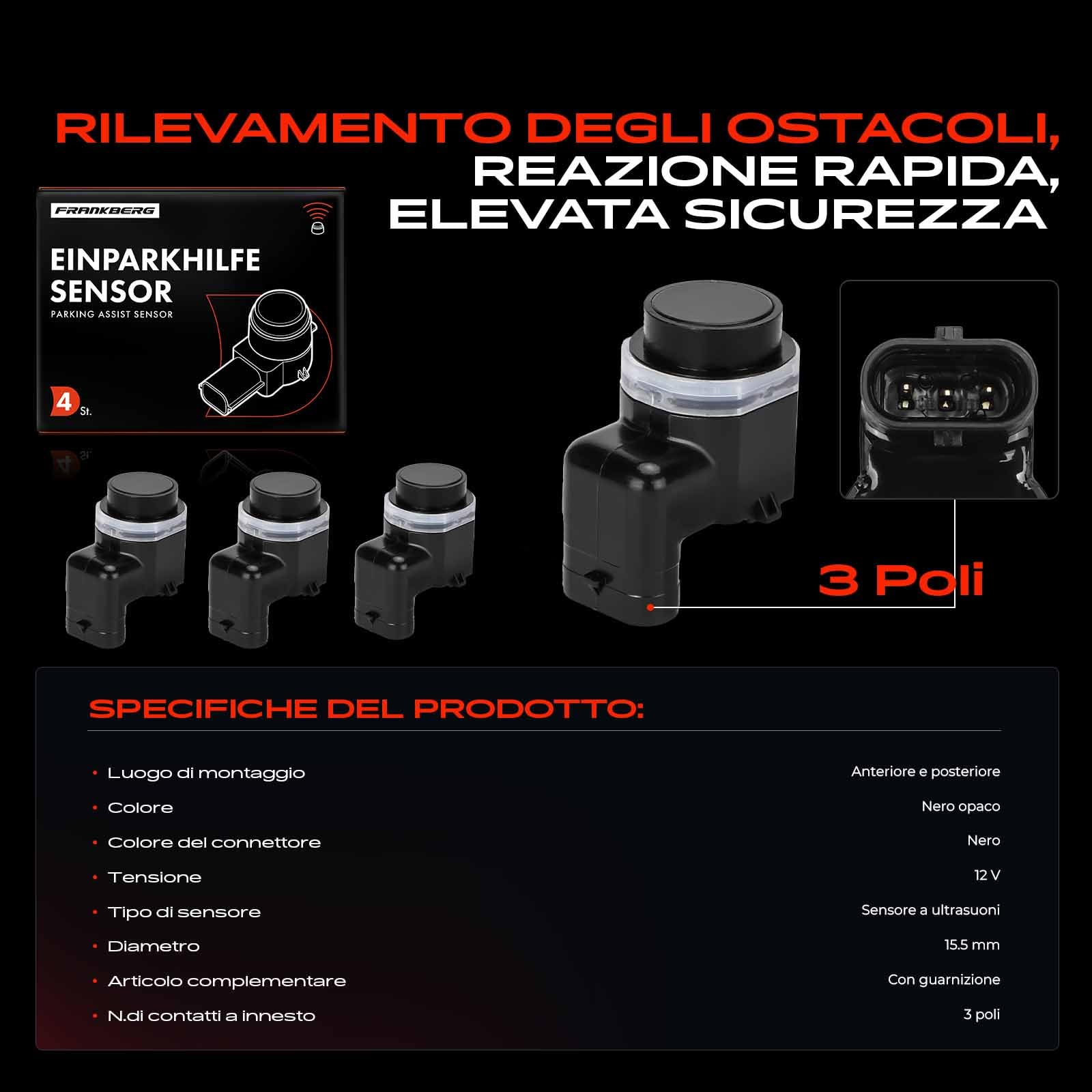 Frankberg 4 sensori di parcheggio anteriori e posteriori 66209139868 | Compatibile con: X3 E83, X6 E71 E72, X5 E70
