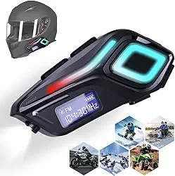 Fone de Ouvido Bluetooth para Capacete, FM, RGB, Iluminação Ambiente, com Redução de Ruído e Som Hi-Fi